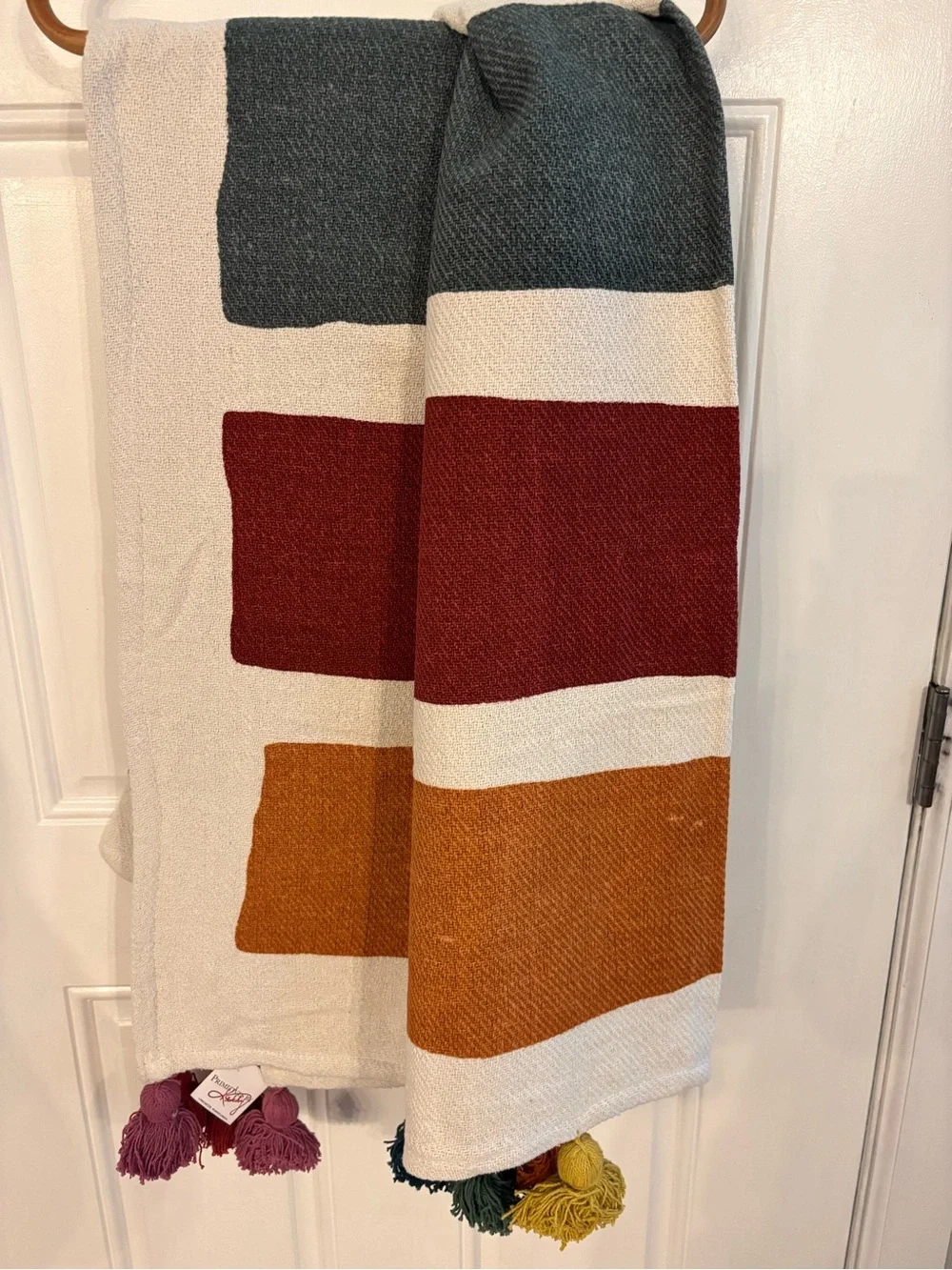 Striped Multicolor Throw Blanket - White, Rust, Mustard, Teal, Navy
